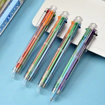 100 шт. Креативная прозрачная шариковая ручка 6 цветов, милые студенческие канцелярские принадлежности, многоцветная ручка, шариковая ручка масляного цвета.