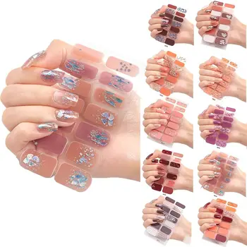 5 листов Полуотвержденных гелевых наклеек для ногтей, полоски 3D гелевого лака для ногтей, блестящие гелевые обертывания для ногтей, изготовление нейл-арта своими руками