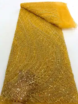 Кружевная ткань с тяжелыми бусинами в Африканском Нигерийском стиле, Французский тюль с пайетками, Женское вечернее платье, высокое качество 2024 XC
