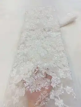 Роскошная Кружевная ткань ручной работы из бисера с вышивкой 3D Материалы Африканский Дубай Жемчужное Тюлевое платье Кружевная ткань для шитья