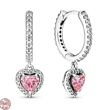 Классические блестящие розовые серьги в форме сердца из стерлингового серебра 925 пробы, подходящие к женским свадебным подаркам, модные оригинальные украшения-шармы