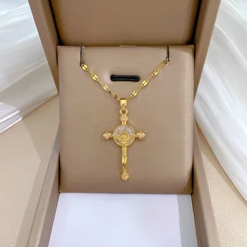 Женский золотой крест Иисуса с цирконом, подвеска из нержавеющей стали, цепочка-ошейник, ожерелье, ювелирные изделия, Элегантные очаровательные аксессуары, подарки