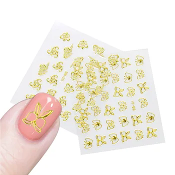 Золотые наклейки для дизайна ногтей, переводная наклейка с изображением вороны с бантиком, 3D наклейки для ногтей золотого цвета (30 листов)