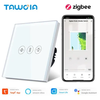 Переключатель затвора TAWOIA ZigBee Smart Wall Touch Switch Интеллектуальные Роликовые Переключатели Tuya Smart Life APP Google Alexa Голосовое Управление
