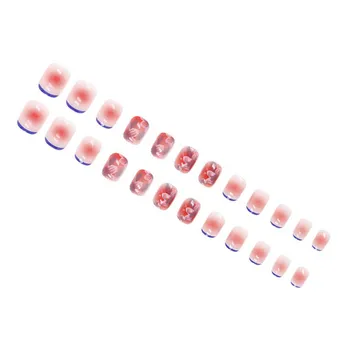 Накладные ногти с полупрозрачным принтом в виде румян, дизайн в виде цветочных румян, искусственный клей на ногти для начинающих мастеров нейл-арта