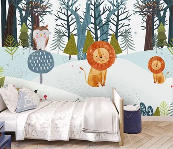 Скандинавские современные простые мультяшные лесные животные ручной росписи на заказ, настенные обои для детской комнаты, фоновые обои для стен