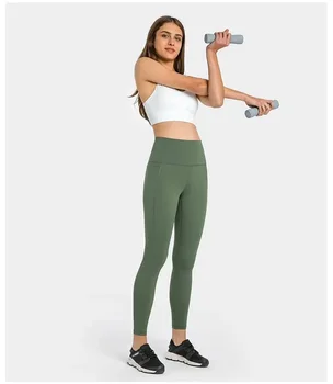 Леггинсы для фитнеса Lulu, штаны для йоги, спортивные штаны для бега трусцой на открытом воздухе, карманные 9-точечные брюки