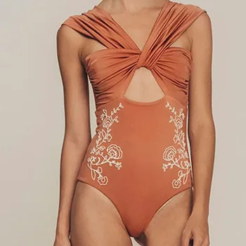 Шикарный цельный купальник с оранжевым принтом и вырезами, Модный бикини с пуш-апом и высокой талией, Роскошные купальники, женский купальный костюм, пляжная одежда 2023 г.