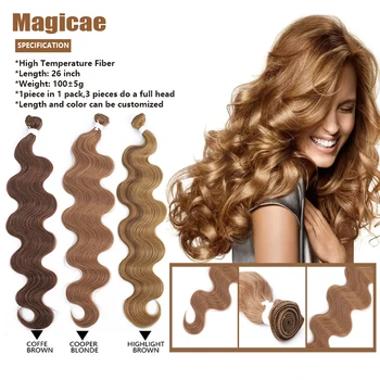 Magicae Body Wave Синтетические пучки волос Piano Blonde 26-дюймовые пучки волос для плетения красочных наращенных волос на теле