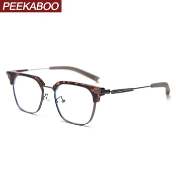 Мужские очки в ретро-оправе в корейском стиле Peekaboo, квадратные очки TR90 для женщин, металлическая полукадра, унисекс, прозрачные линзы, серый, черный