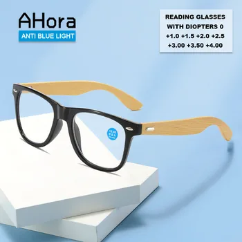 Ahora Новые бамбуковые очки для чтения с синим светом для мужчин, большие деревянные Ретро Компьютерные очки для пресбиопии, оправы для очков для мужчин