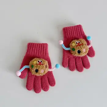 Удобные детские перчатки с забавным мультяшным декором в виде печенья, детские зимние перчатки для мальчиков и девочек, высокоэластичные вязаные перчатки на осень
