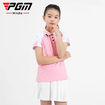 Футболка для гольфа с короткими рукавами для девочек PGM, детские летние быстросохнущие дышащие рубашки, мягкие футболки с защитой от пота, топы, одежда для гольфа, детская одежда