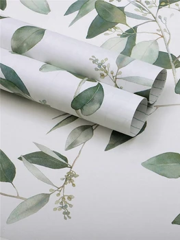 Виниловые обои с шелушащимися зелеными листьями, самоклеящаяся контактная бумага, съемные водонепроницаемые обои для ремонта мебели