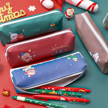 Мультяшная Рождественская сумка для карандашей на молнии, студенческая водонепроницаемая сумка большой емкости, Рождественские подарки, Канцелярские принадлежности, школьные принадлежности