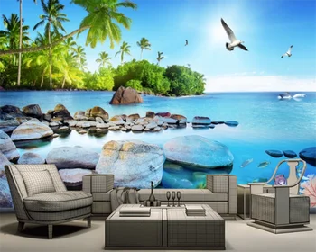 beibehang Индивидуальный современный 3D-фон papel de parede, спальня, гостиная, приморская кокосовая пальма, каменный пейзаж, обои
