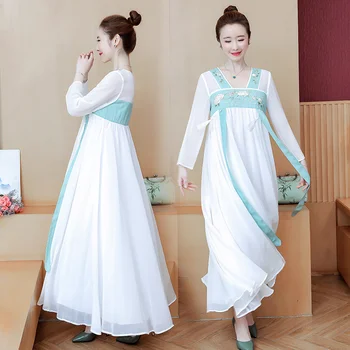 Элегантное сказочное белое женское китайское платье Hanfu с вышивкой, винтажная Традиционная национальная одежда, современный праздничный восточный костюм эпохи Тан