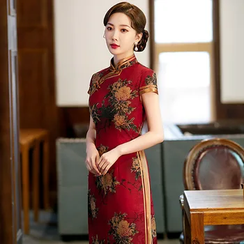 2022 Весна-Лето Новое Женское Приталенное Красное Банкетное платье Qipao С Короткими рукавами В Китайском стиле Cheongsam Improved Qi Pao