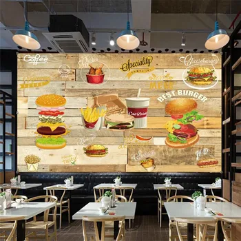 Изготовленная на заказ деревянная доска ручной росписи 3D, фоновые обои для ресторана быстрого питания, декор западного ресторана Гамбурга, настенные росписи