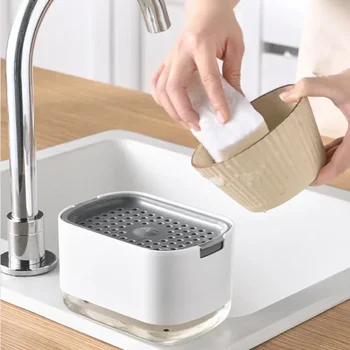Портативный дозатор мыльницы Ручной Пресс Контейнер для мытья посуды Кухонное моющее средство Губка Пресс Коробка Дозатор жидкости Кухонные инструменты