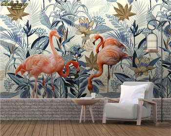 beibehang Пользовательские обои фрески в европейском стиле ручная роспись тропических растений фламинго фон настенная живопись 3d обои