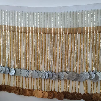 Широкая бахрома из бисера и пайеток для шитья, штор, абажуров, 18 см