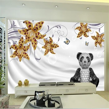 wellyu Обои на заказ из папье-маше фреска 3d Линии Ювелирные изделия с бриллиантами Лилии Украшения с пандами Настенное папье-маше behang