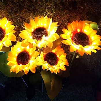 Светодиодный солнечный светильник в виде цветка Подсолнуха Наружный Водонепроницаемый светильник для украшения сада Для украшения газона