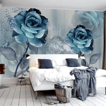 beibehang Обои на заказ, фреска, 3d акварель, ветер, ярко-синий демон, красивый цветок, диван, телевизор, фон, обои для стен