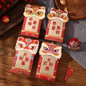 4шт Китайский Дракон Новогодние Красные Конверты Весенний Фестиваль Дракона Карманные Деньги на Удачу Красные Пакеты Свадебное Новогоднее Украшение