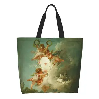 Симпатичная печатная сумка для покупок с мифологическими ангелами, Моющаяся холщовая сумка для покупок, Эстетическая сумочка херувимов эпохи Возрождения