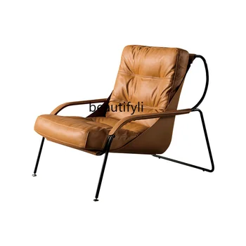 Итальянский минималистичный кожаный односпальный диван для гостиной, дизайнерское кресло для отдыха