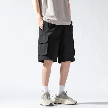 Мужские прямые летние и весенние короткие брюки, мужские хлопчатобумажные элегантные шорты длиной до колен, винтажные мужские шорты-бермуды, большой размер C30