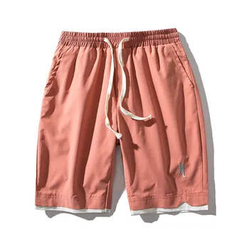 Летние мужские пляжные шорты, Дышащие удобные однотонные укороченные гавайские молодежные мужские шорты на завязках, брюки