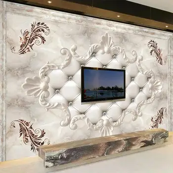 Пользовательские 3D обои Европейский стиль Мягкий рулон Мрамора Фотообои Гостиная телевизор Диван Фон спальни Обои Фреска