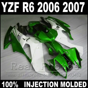 Новый кузов для YAMAHA R6 комплект обтекателей 2006 2007 Литье под давлением зеленый белый 06 07 YZF R6 обтекатели