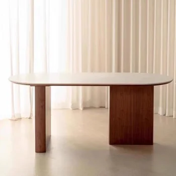 Овальный стол в салоне, обеденный центр, Балкон, Роскошный Обеденный стол в гостиной, Деревянная мебель для прихожей в скандинавском стиле