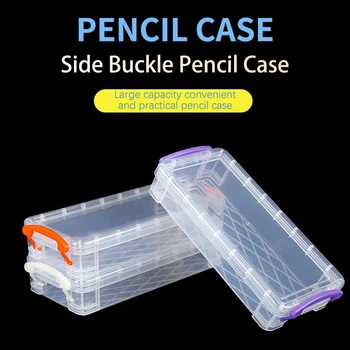 Пластиковый прозрачный пенал большой емкости, простая коробка с двойной пряжкой, коробка для рисования для школьных канцелярских принадлежностей