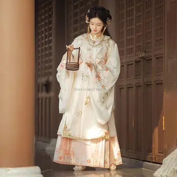 2023 новые китайские женщины hanfu юбка династии Мин с вышивкой облако плечо рубашка с воротником-стойкой элегантный стиль ретро hanfu set s676