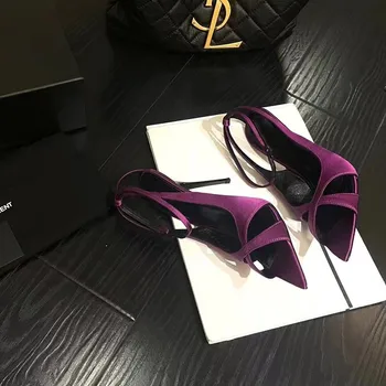 Женская обувь фиолетового цвета с пряжкой, открытый носок, новые женские босоножки на тонком каблуке, для танцев на шесте в ночном клубе, пикантные женские туфли на высоком каблуке, лето 2023 г.