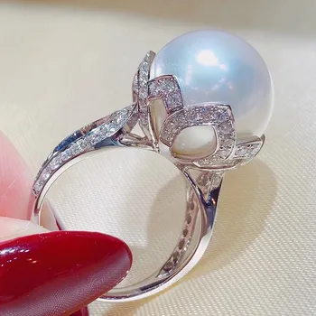 Роскошные кольца из серебра 925 пробы с пресноводным жемчугом для женщин, блестящий CZ Серебряный Темперамент, Элегантные женские аксессуары, свадебные украшения