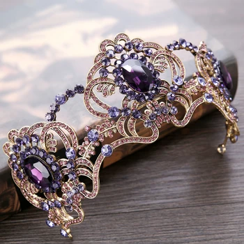 Винтажная свадебная корона, аксессуары для волос, фиолетовый горный хрусталь в стиле барокко, хрустальная корона, повязка на голову, свадебные аксессуары для волос, корона в подарок