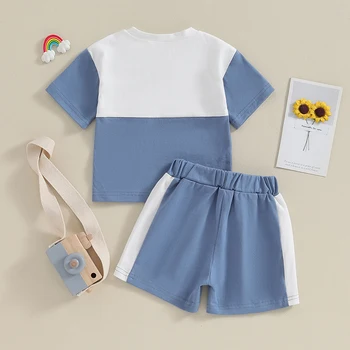 Одежда из 2 предметов для маленьких мальчиков Контрастных цветов, футболка с коротким рукавом, эластичные шорты, Летний комплект повседневной одежды 2023 года.