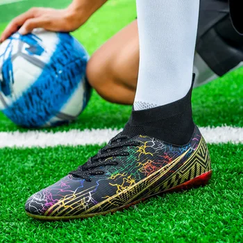 Модные красочные футбольные кроссовки для мужчин, футбольные бутсы с высоким берцем, мужские противоскользящие футбольные бутсы на шнуровке с длинными шипами 2023 г.