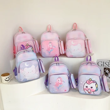 Новый рюкзак большой емкости с пеналом, рюкзак с мультяшным единорогом для девочек, розовые школьные сумки, сумка для книг для детей