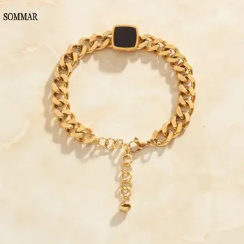 Женские браслеты SOMMAR высокого качества 18 кг с золотым наполнением, простые, с квадратным якорем, цены в евро