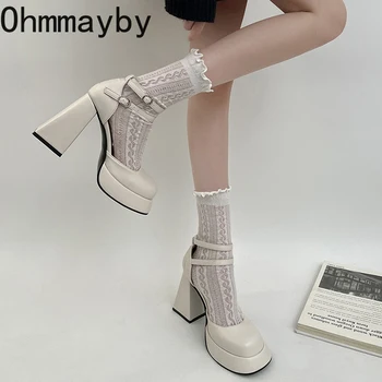 Обувь Mary Jane, Женская японская обувь с ремешком на щиколотке, модная платформа, тонкие туфли на толстом высоком каблуке, женская обувь для вечеринок