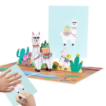 3D всплывающие открытки Поздравительная открытка с животными Альпака Всплывающие открытки на День рождения Праздничные бумажные открытки С Днем Рождения Креативная поздравительная открытка для