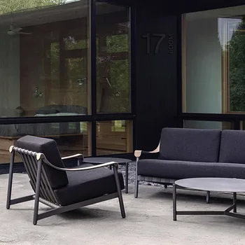 Скандинавский диван во внутреннем дворе, выставочная зона, мягкая кофейня, отдел продаж, приемная, дизайнерский ротанговый стул