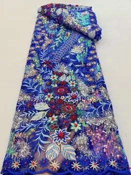 Модная африканская сетчатая кружевная ткань высокого качества с блестками Французская сетчатая тюлевая кружевная ткань Сетчатое кружево для свадебного шитья
